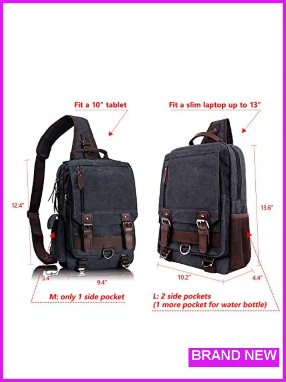 Canvas Messenger Bag Unisex Laptop Crossbody Shoulder Sling Travel Work Bag